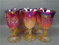 6 Indiana Glass Amberina Sunburst Goblets