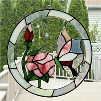Round Stained Glass Butterfly Decor Hanging in