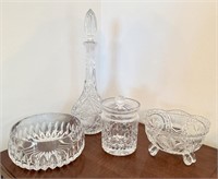 Mixed Glass & Crystal Lot with Decanter, Footed