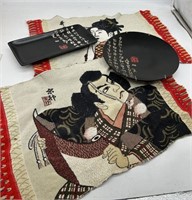 (2) Asian Placemats & Serving Dish, Decorative Pla