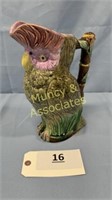 Majolica Owl/Parrot Pitcher with Hair Lines