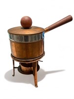 Vintage copper fondue pot with wooden handles