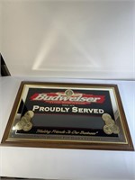 Budweiser Proudly Served glass framed beer sign