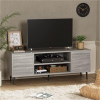 YESHOMY Retro TV Stand  65  w/Cabinets  Gray