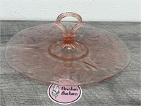 Pink Glass Handled tray unknown maker
