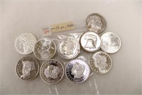 (10) Misc. 1 oz. .999 Silver rounds