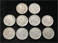 Lot of 10 1936 Buffalo Nickels