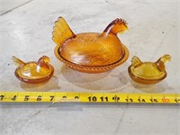 (3) Glass Chickens/Hens
