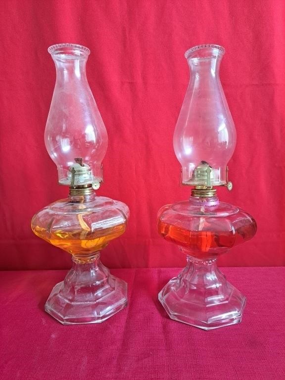 Pair of glass oil lamps