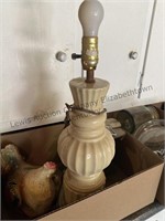 A lamp, vintage whit jar and lid