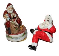 porcelain Santa music box and sitting Santa
