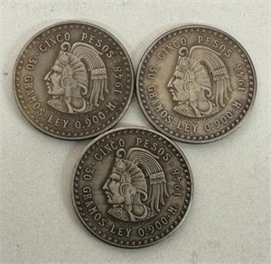 (3) 1948 5 PESOS SILVER COINS