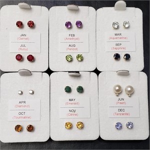 $2400 14K  Set Of 12 Month Earrings With Genuine G