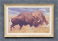 Armand La Montagne Lithograph on Canvas of Bison