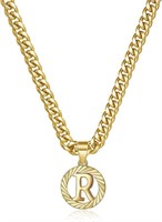 14k Gold-pl. Initial "r" Cuban Chain Necklace
