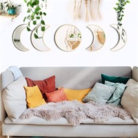 5 PCS Boho Moon Wall Mirror - (Beige  Acrylic)