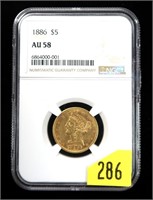 1886 $5 Gold Liberty Half Eagle, NGC slab