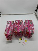 3 red pink flower makeup bags