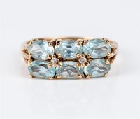 Jewelry 10k Yellow Gold Blue Topaz & Diamond Ring