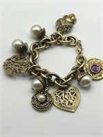 Vintage Gold Tone Etruscan Style Charm Bracelet