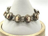 Antique GM Carved Cameo Shell Bracelet 800 Silver