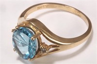 14ct Gold, Topaz and Diamond Ring,