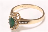 14ct Gold, Emerald and Diamond Ring,
