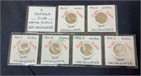 Coins - six Jefferson silver war time nickels,