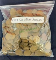 Coins - bag with over 500 wheat pennies