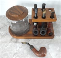 GLASS HUMIDOR, PIPES & STAND