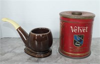 PIPE PLANTER & VELVET TOBACCO CAN