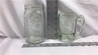F15) GLASS BALL JAR, GLASS WITH HANDLE