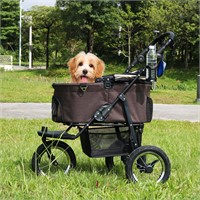 Dog Stroller  3-Wheel  No-Zip  Brown