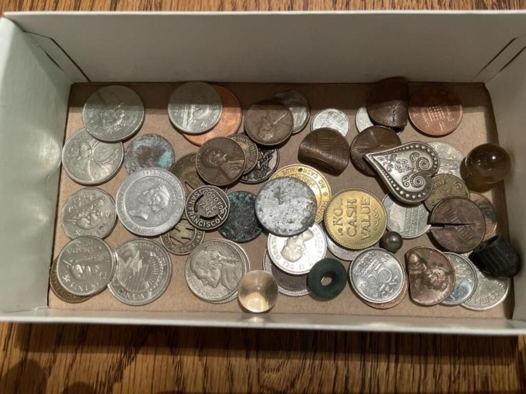 Miscellaneous Box of Coins and Tokens