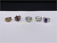 FIVE STERLING SILVER FASHION RINGS