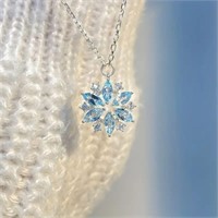 SHARP Sky Blue Snowflake Design Pendant Necklace