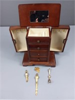 Jewelry Box w/ Vintage Watches, Gold Plate Leaf