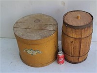 Round cheese box  wood nail keg.