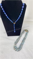 2 blue necklaces. Double strand 14 inch, dark