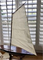 Model Sailboat with Canvas Sails and Stand