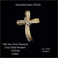 14kt Diamond Cross Slide Pendant, ~0.33ctw, 2.0dwt