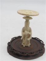 EARLY CARVED IVORY MAN W/ UMBRELLA  4" TALL