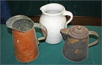 Copper Pitcher, Stoneware Pitcher, Toleware Tin