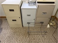 Filing Cabinets, gold lamp and adding machine