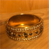 Gold Tone Wide Hinged Bangle Bracelet