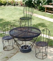5 Pcs Vintage IRON Outdoor YARD PATIO TABLE CHAIRS
