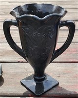 7" Deco Black Milk Glass Vase
