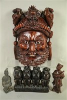 MIXED LOT OF FOUR ASIAN WOOD CARVED PIECES