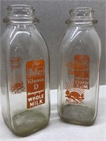 (2) Miller Milk Bottles