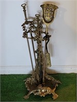 Solid Brass Fireplace Set with Hunting Theme